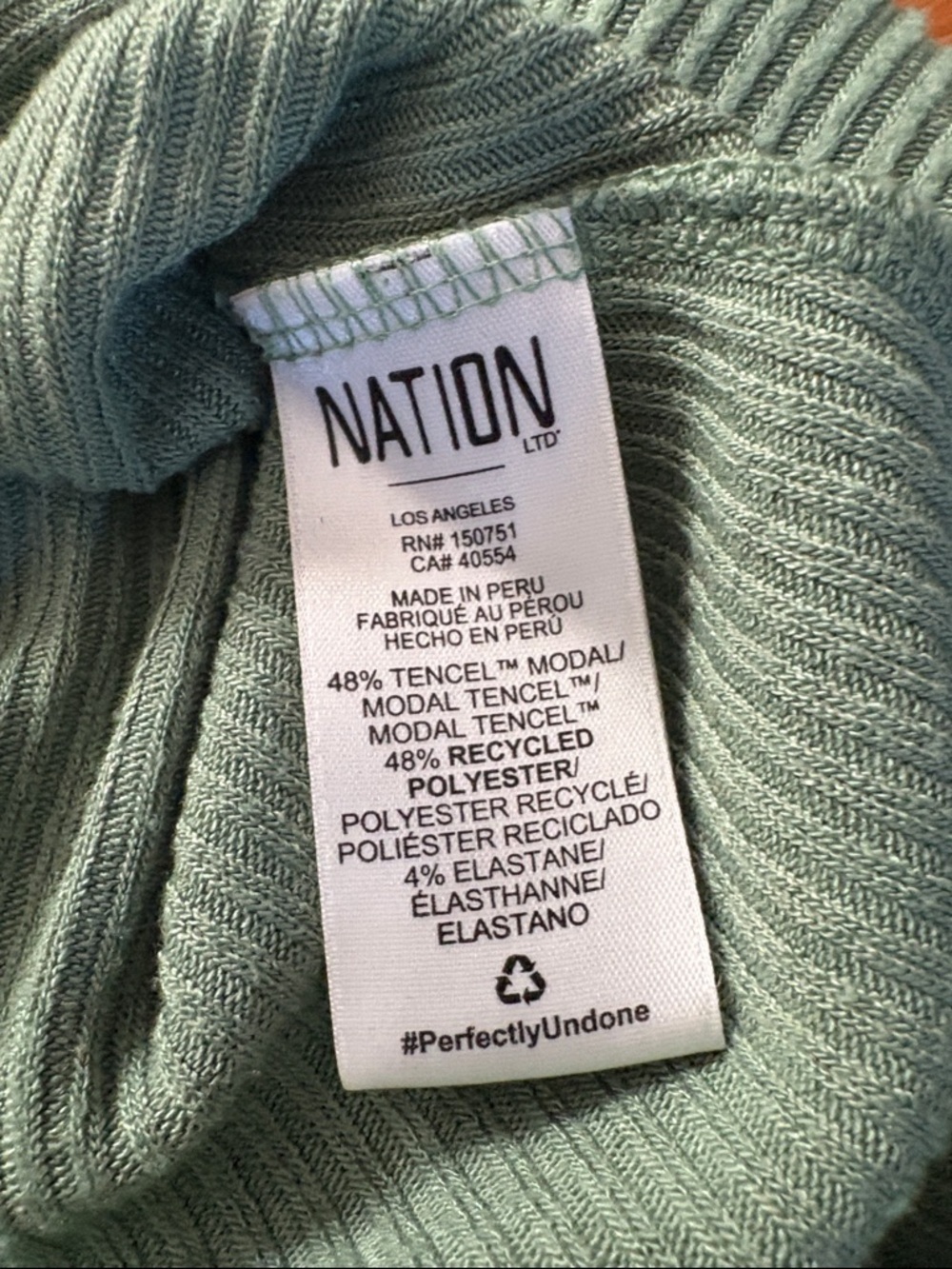 Nation LTD Ribbed V-Neck Long Sleeve Top in Sage Green - Picture 6 of 7
